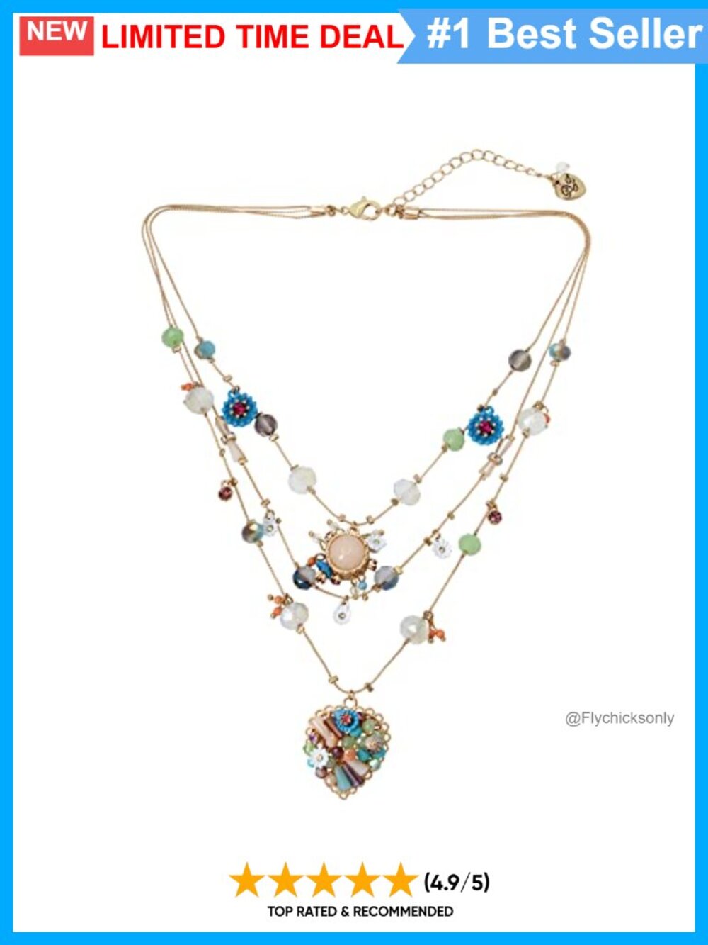 Layered Butterfly Charm Necklace Gold-Tone 16in